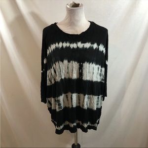 Sunday Black Tye Dye 3/4 Sleeve Top - Women’s 1X, Bust 26”